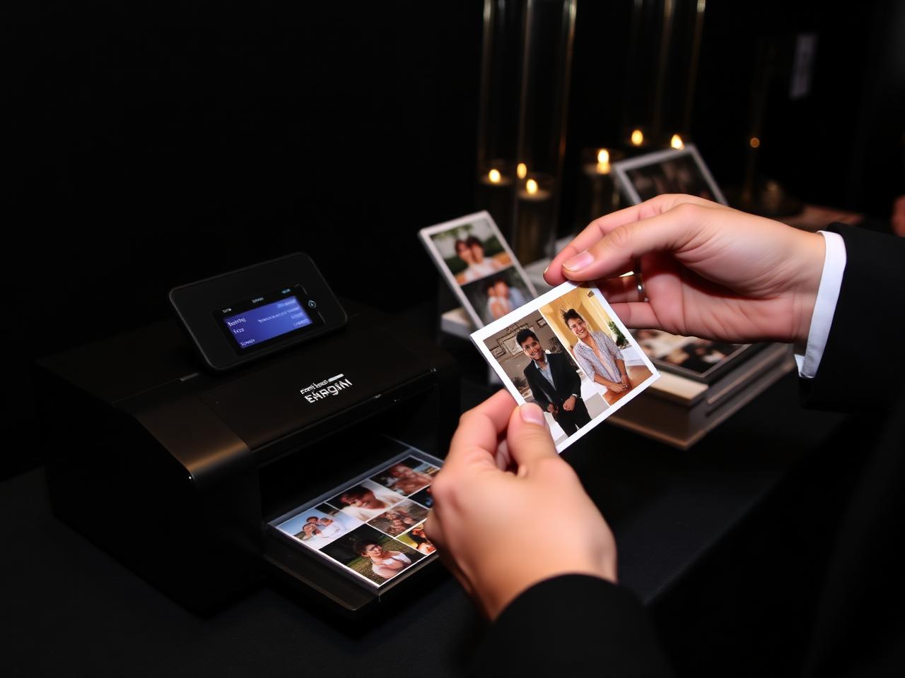 On-site printing station producing personalized photo keepsakes at an event