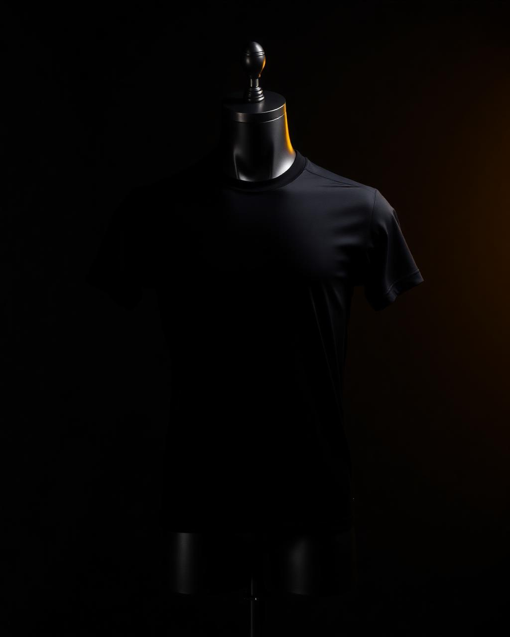 Plain black short sleeve athletic shirt on a dark studio background
