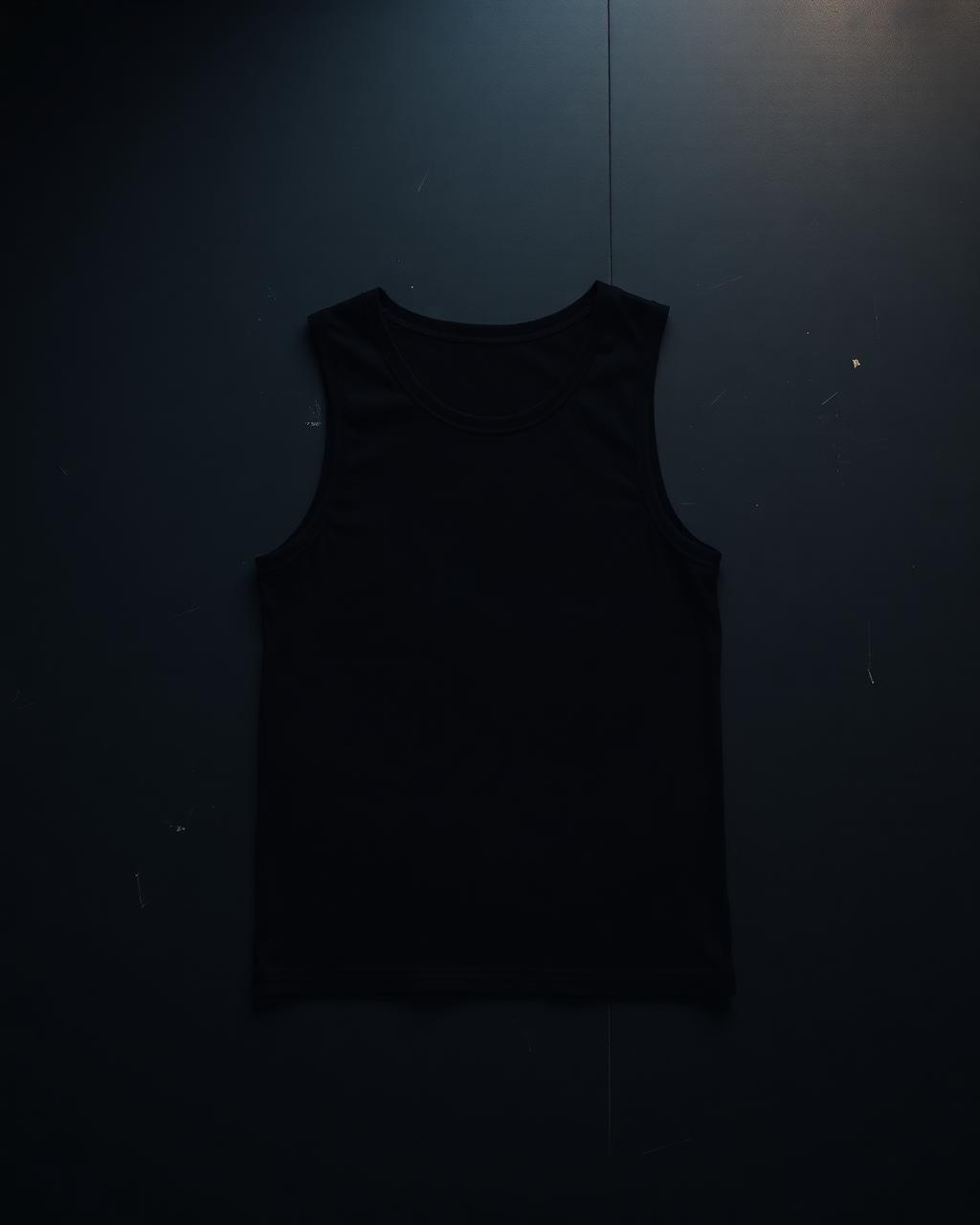Plain black tank top on a dark studio surface
